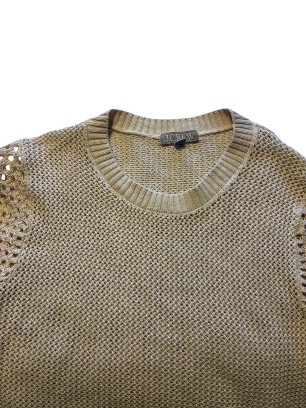 J. Crew Crochet Crewneck Sweater Size M Cream Beachy Summer Casual Layering - Picture 3 of 5